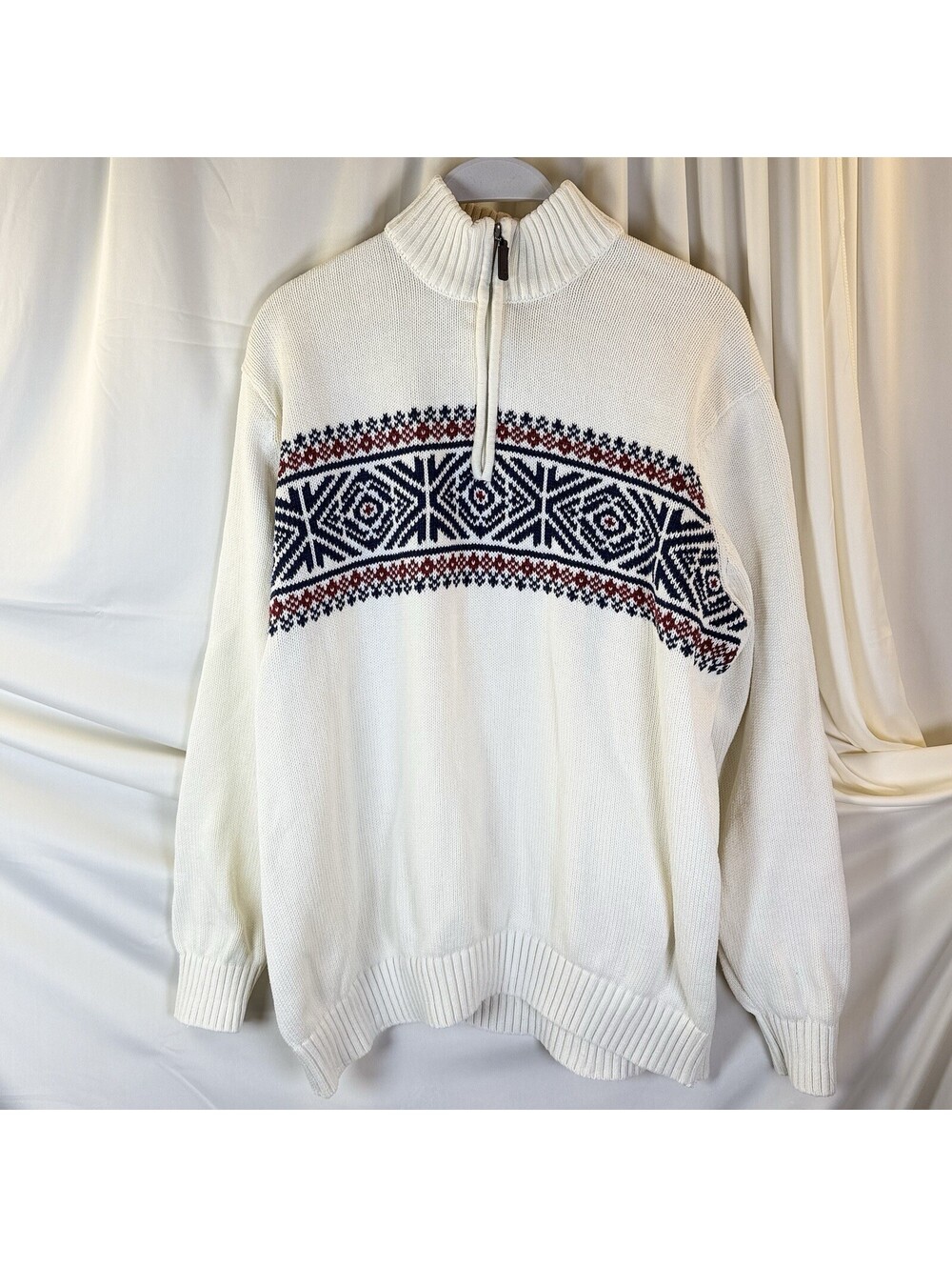 Izod 1/4 Zip Mock Neck Long Sleeve Sweater Fair Isle Pattern XL Classic Preppy